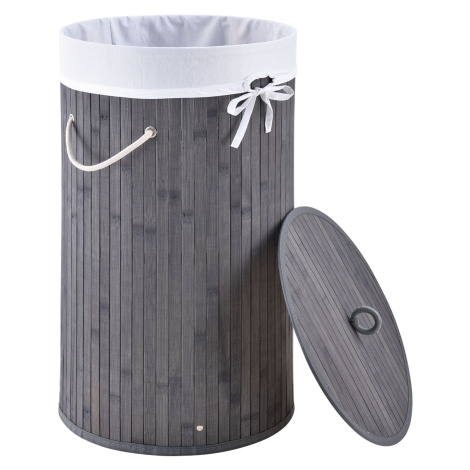 Juskys Bambusový koš na prádlo Curly-Round šedý s vakem na prádlo a rukojetí, 55 l