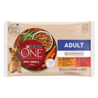 Purina ONE Mini Dog Adult Multipack kuře a hovězí ve šťávě 4 × 85 g