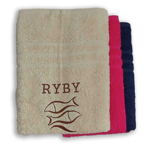 Top textil Osuška s vyšitým znamením zvěrokruhu „ Ryby" 70x140 cm Barva: purpurová