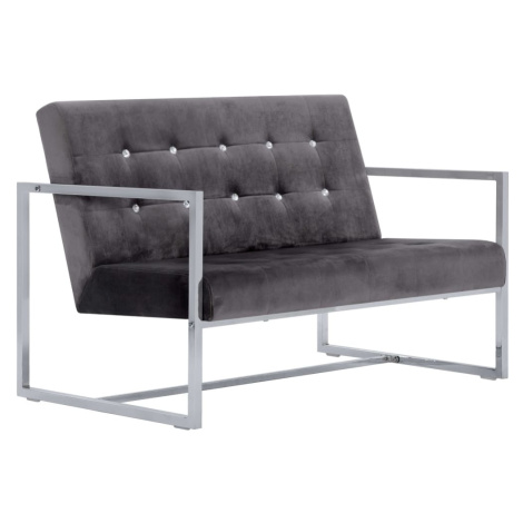 vidaXL 2místná pohovka s područkami tmavě šedá chrom a samet