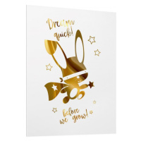 Dětský bílý plakát se zrcadlovou grafikou zlatého ninja králíka