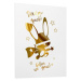 Dětský bílý plakát se zrcadlovou grafikou zlatého ninja králíka