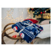 2x Vánoční tmavě modrá beránková deka z mikroplyše FROSTY 160x200 cm