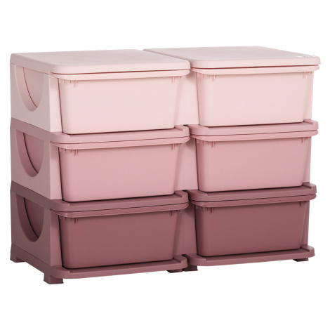 HOMCOM Dětská zásuvková skříňka (organizér) s úložnými boxy na hračky, růžová, 75 x 37 x 56,5 cm
