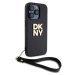 DKNY PU Leather Stack Logo Wrist Strap kryt iPhone 15 Pro černý