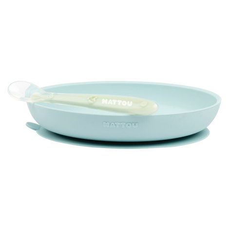 NATTOU - Set jídelní silikonový 2 ks talíř a lžička mint bez BPA
