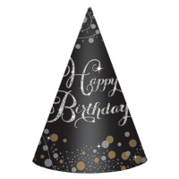 Amscan Párty kloboučky - Happy Birthday třpytivá zlatá