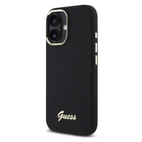 Pouzdro Guess pro iPhone 16 Plus 6.7 černé Silicone Script Metal Logo & Fram