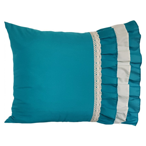 Dekorační povlak na polštář tyrkysový s krajkou 50 x 60 cm