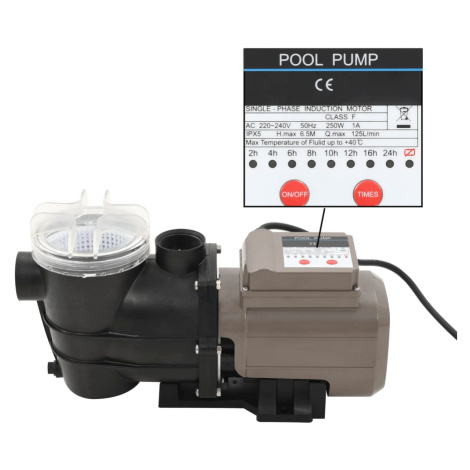 vidaXL Bazénové čerpadlo s časovačem černé 0,25 HP 8 000 l/h