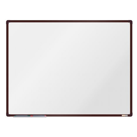 boardOK Bílá magnetická tabule s keramickým povrchem 120 × 90 cm, hnědý rám
