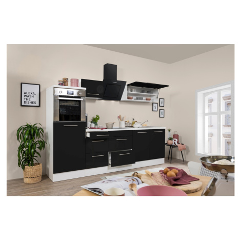 Respekta Kuchyně Amanda černá/bílá 270 cm - trouba/skloker.d./digestoř/lednice