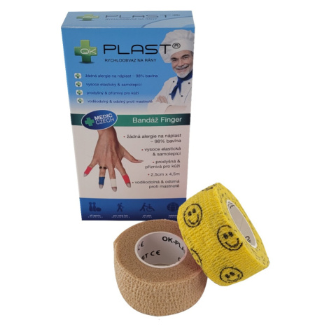 OK-plast Rychloobvaz Bandáž Finger 2,5 cm x 4,5 m 2 ks tělová a žlutá