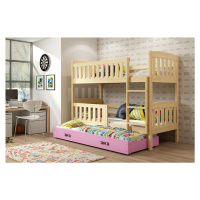 BMS Dětská patrová postel s přistýlkou KUBUŠ 3 | borovice Barva: Borovice / růžová, Rozměr: 190 