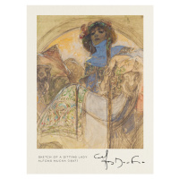 Obrazová reprodukce Sketch of a Sitting Lady - Alfons Mucha, 30 × 40 cm