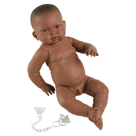 Llorens 45003 NEW BORN CHLAPEČEK - realistická panenka miminko černé rasy s celovinylovým tělem 