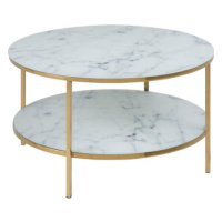 Konferenční stolek Stenet (kruh, 1x police, bílá, zlatá)