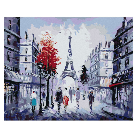 Malování podle čísel - POHLED NA ULICI V PAŘÍŽI A BAREVNÝ STROM Rozměr: 80x100 cm, Rámování: vyp