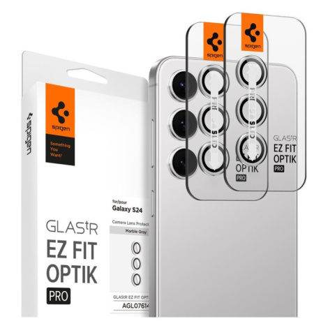 Spigen Glass tR EZ Fit Optik Pro 2 Pack ochranné sklo na fotoaparát Samsung Galaxy S24 stříbrné