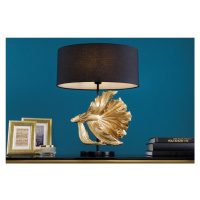 Estila Designová art deco stolní lampa Sidoria se zlatou podstavou ve tvaru ryby a černým stínít