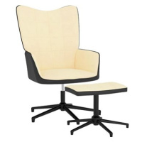 Relaxační křeslo se stoličkou krémově bílé samet a PVC, 327851