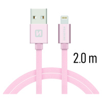 Datový kabel Swissten Textile USB Lightning 2 M, pink gold