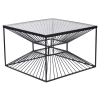Estila Industriální čtvercový konferenční stolek Esme s podstavou s kabelovým designem a skleněn
