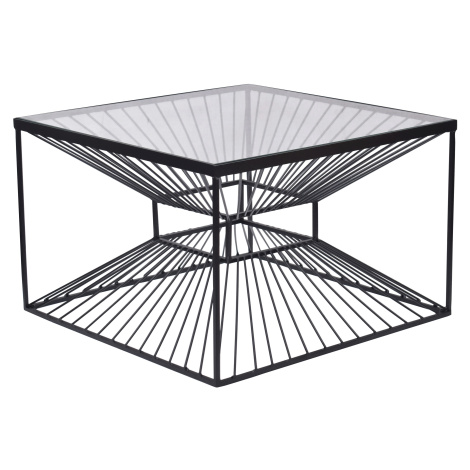 Estila Industriální čtvercový konferenční stolek Esme s podstavou s kabelovým designem a skleněn