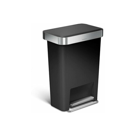 Pedálový odpadkový koš Simplehuman – 45 l, kapsa na sáčky, obdélníkový, černý plast /nerez