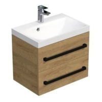 Koupelnová skříňka s černou úchytkou a umyvadlem SAT Cube Way 60x71x40 cm dub Hickory mat CUBE2C