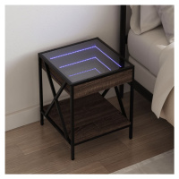 vidaXL Noční stolek s Infinity LED hnědý dub 40 x 40 x 49 cm