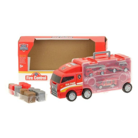 Nákladní hasičské auto s autíčky červené
