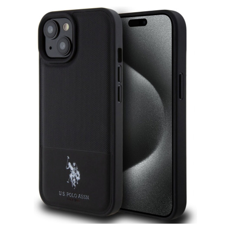 U.S. Polo PU Leather Mesh Pattern Double Horse kryt pro iPhone 15 černý