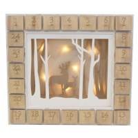 Dřevěný adventní kalendář s lesním motivem, 7 LED, baterie, časovač