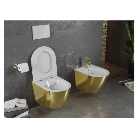 MEXEN Lena Závěsná WC mísa včetně sedátka s slow-slim, duroplast, bílá/zlatá 30224006