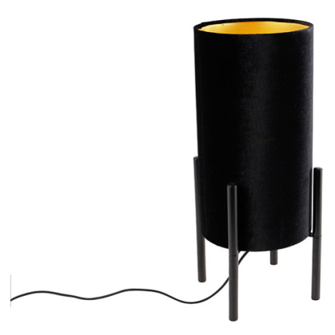 Designová stolní lampa černé velurové odstín černé se zlatem - Rich QAZQA