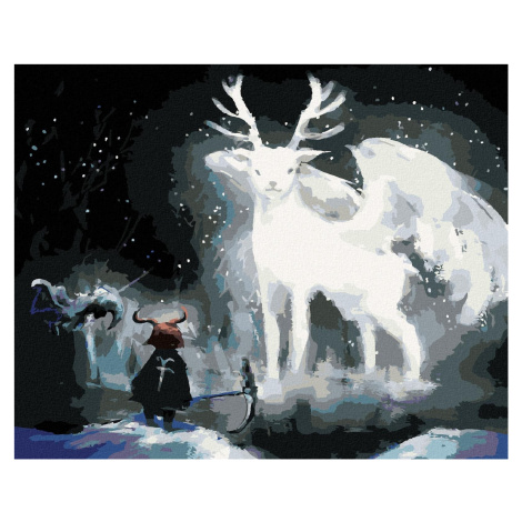 Diamondi - MAGICKÝ BÍLÝ JELEN V LESE, 40x50 cm, vypnuté plátno na rám