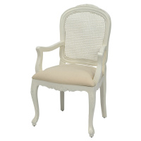 Estila Provence bíla jídelní židle Preciosa s čalouněním se vyřezávanými opěrkami s ratanovým vý