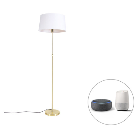 Chytrá stojací lampa zlatá s plátěným stínidlem bílá 45 cm vč.Wifi A60 - Parte QAZQA