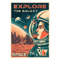 Ilustrace Woman astronaut vintage flyer colorful, IMOGI, 30 × 40 cm