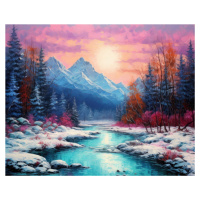 Obrazy na stěnu - Zasněžená horská řeka v záři měsíce Rozměr: 40x50 cm, Rámování: vypnuté plátno