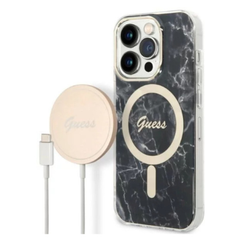 Kryt Guess Case + Charger Set iPhone 14 Pro 6,1" black hard case Marble MagSafe (GUBPP14LHMEACSK