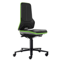 bimos Pracovní otočná židle NEON, kolečka, synchronní mechanika, PU pěna, zelený flexibilní pás