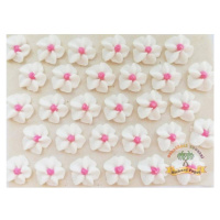 Cukrové květy bílé s růžovým středem na platíčku 30ks - Fagos