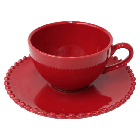 Rubínově červený kameninový šálek na čaj s podšálkem Costa Nova Pearlrubi, 250 ml