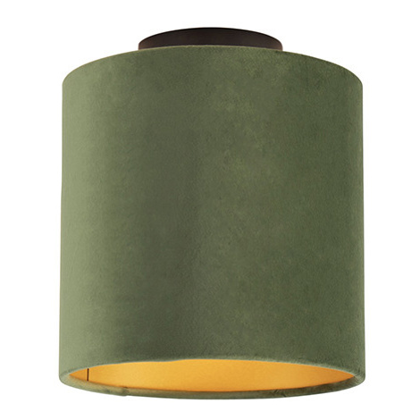 Stropní lampa s velurovým odstínem zelená se zlatem 20 cm - černá Combi QAZQA