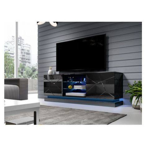 Televizní stolek s LED RGB osvětlením 160 cm LIMA - černý / lesklý černý
