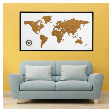 Korková, zapichovací mapa světa na zeď s rámem DUBLEZ