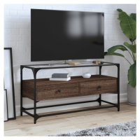 vidaXL TV skříňka se skleněnou deskou hnědý dub 98x35x51 cm kompozit