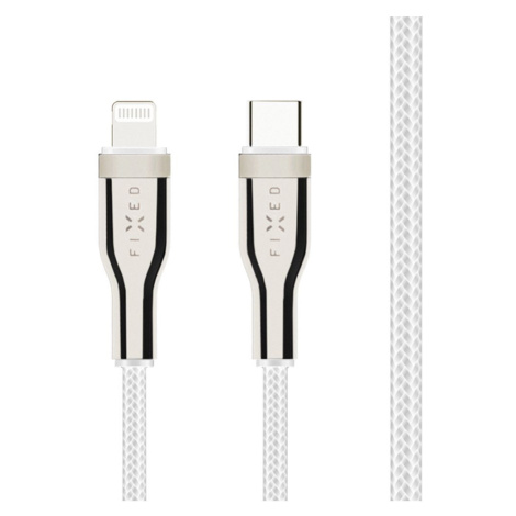 Nabíjecí a datový opletený kabel FIXED s konektory USB-C/Lightning a podporou PD, 2 m, MFI, bílá